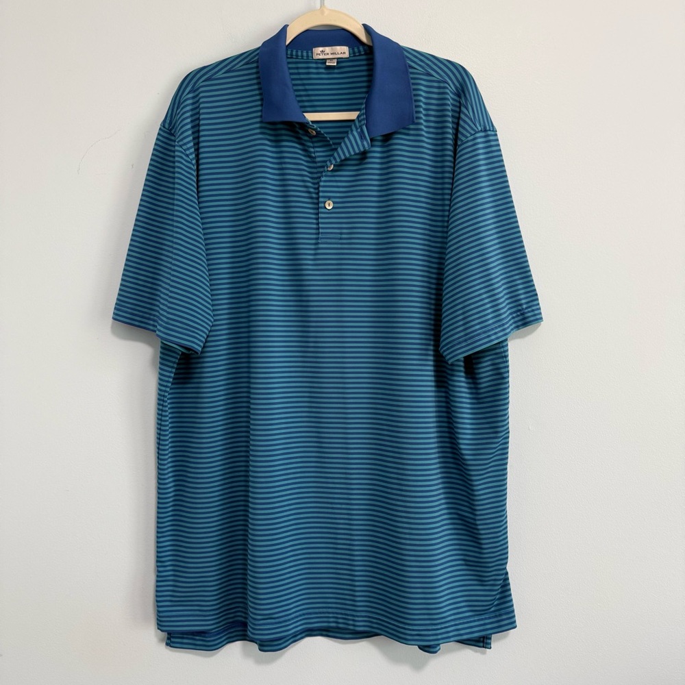 Peter Millar Men’s Stripped Blue Polo Shirt Size XL